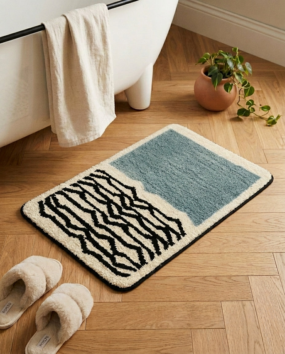 Käsintehdyt abstrakti kylpyhuonematto – pehmeä ja liukumaton