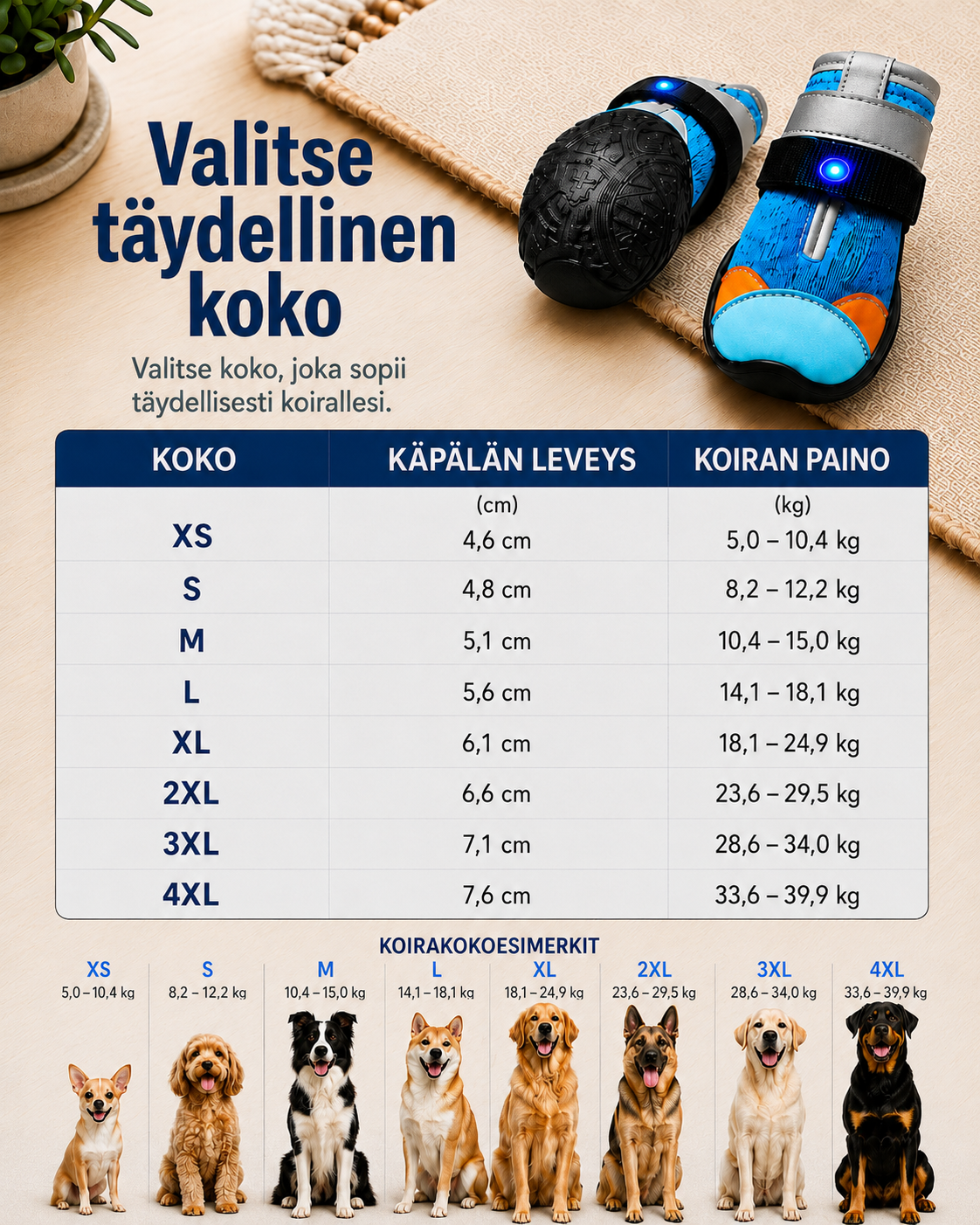 GlowStep Tassusuoja – LED-liiketunnistimella toimivat koiran kengät