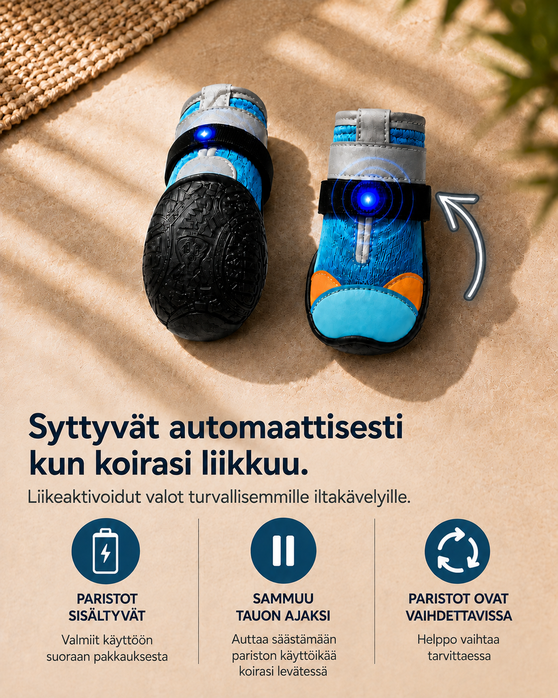 GlowStep Tassusuoja – LED-liiketunnistimella toimivat koiran kengät