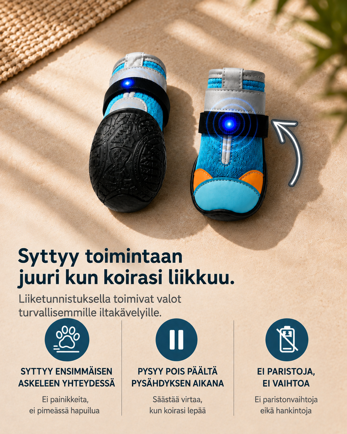 GlowStep Tassusuoja – LED-liiketunnistimella toimivat koiran kengät