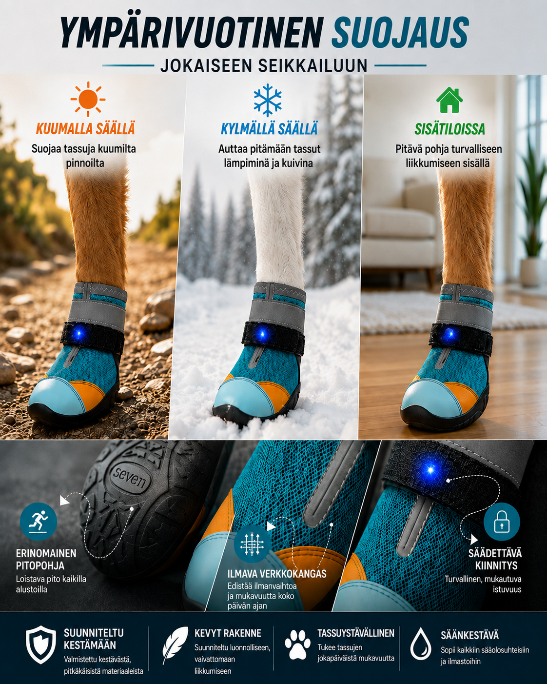 GlowStep Tassusuoja – LED-liiketunnistimella toimivat koiran kengät