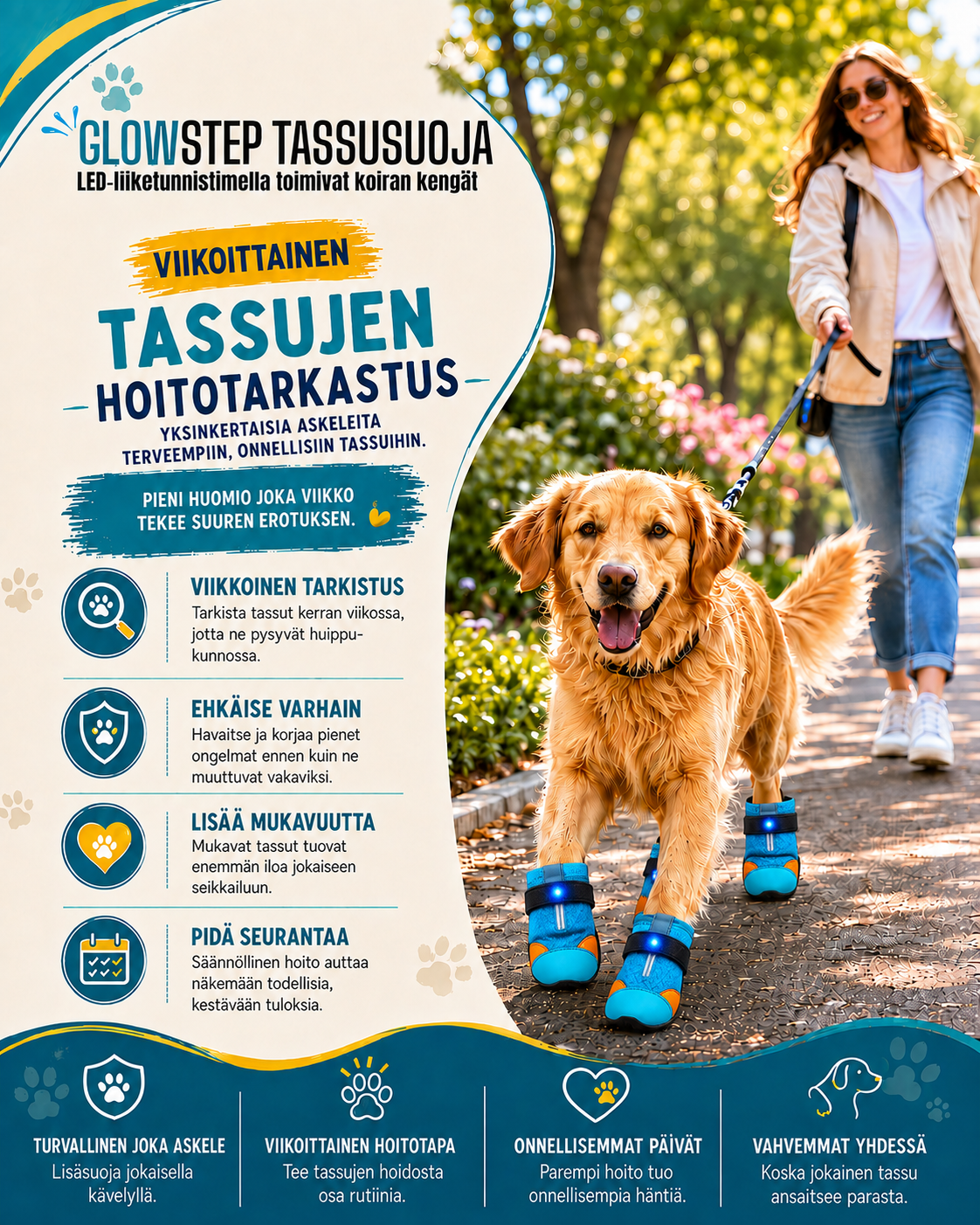 GlowStep Tassusuoja – LED-liiketunnistimella toimivat koiran kengät