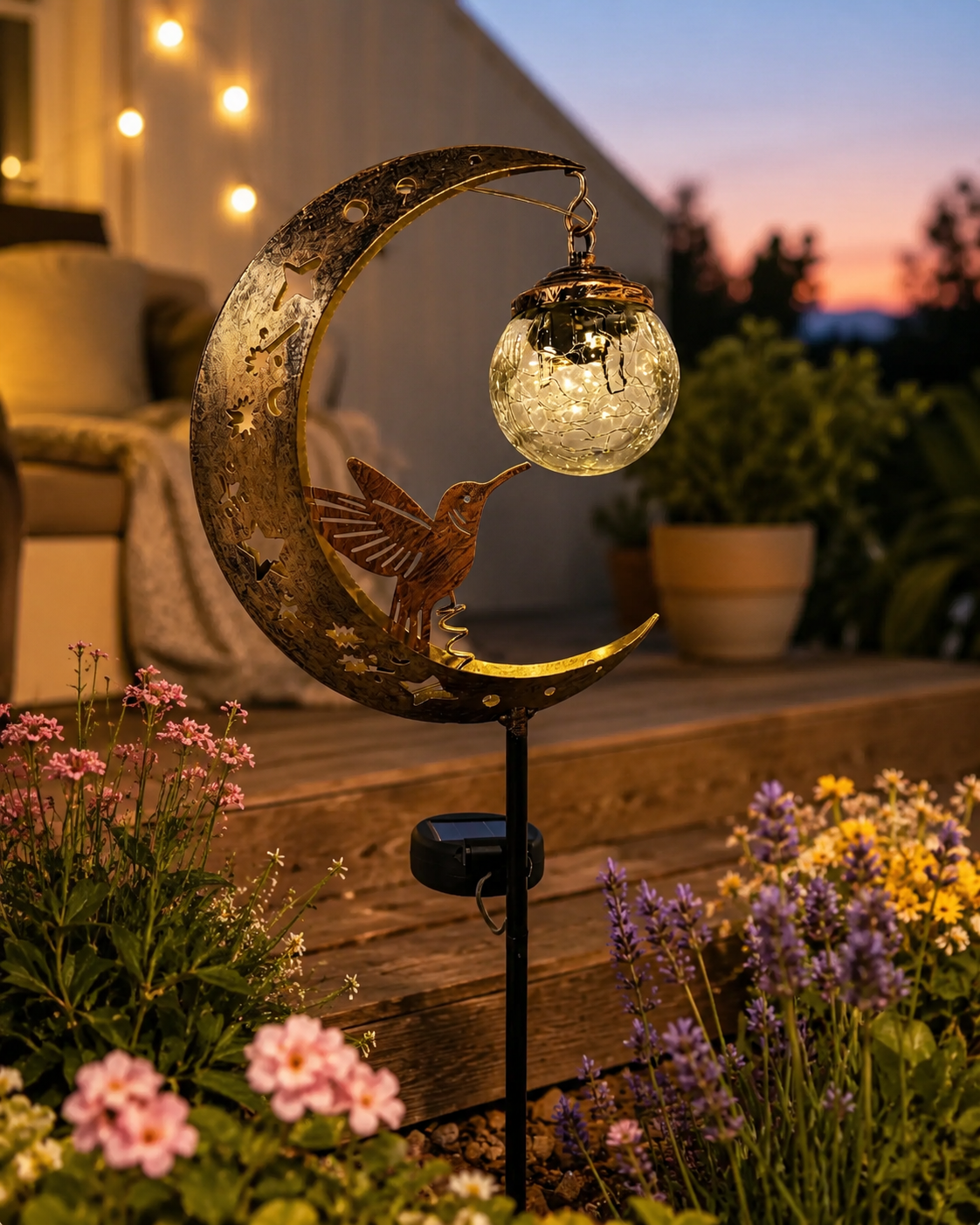 Moonlit Perch Solar Garden Stake
