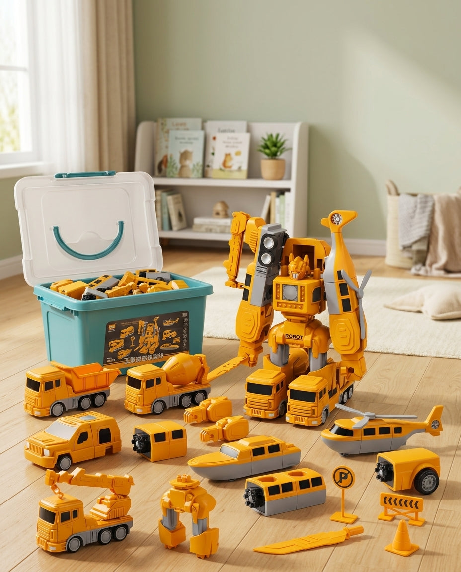 The Mighty Builder Squad | 7-in-1 magneettinen muuntautuva rakennusajoneuvojoukkue