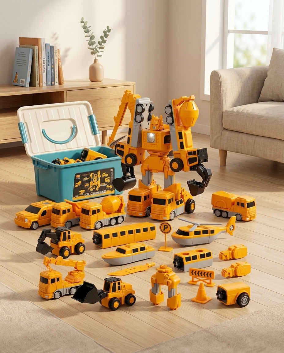 The Mighty Builder Squad | 7-in-1 magneettinen muuntautuva rakennusajoneuvojoukkue