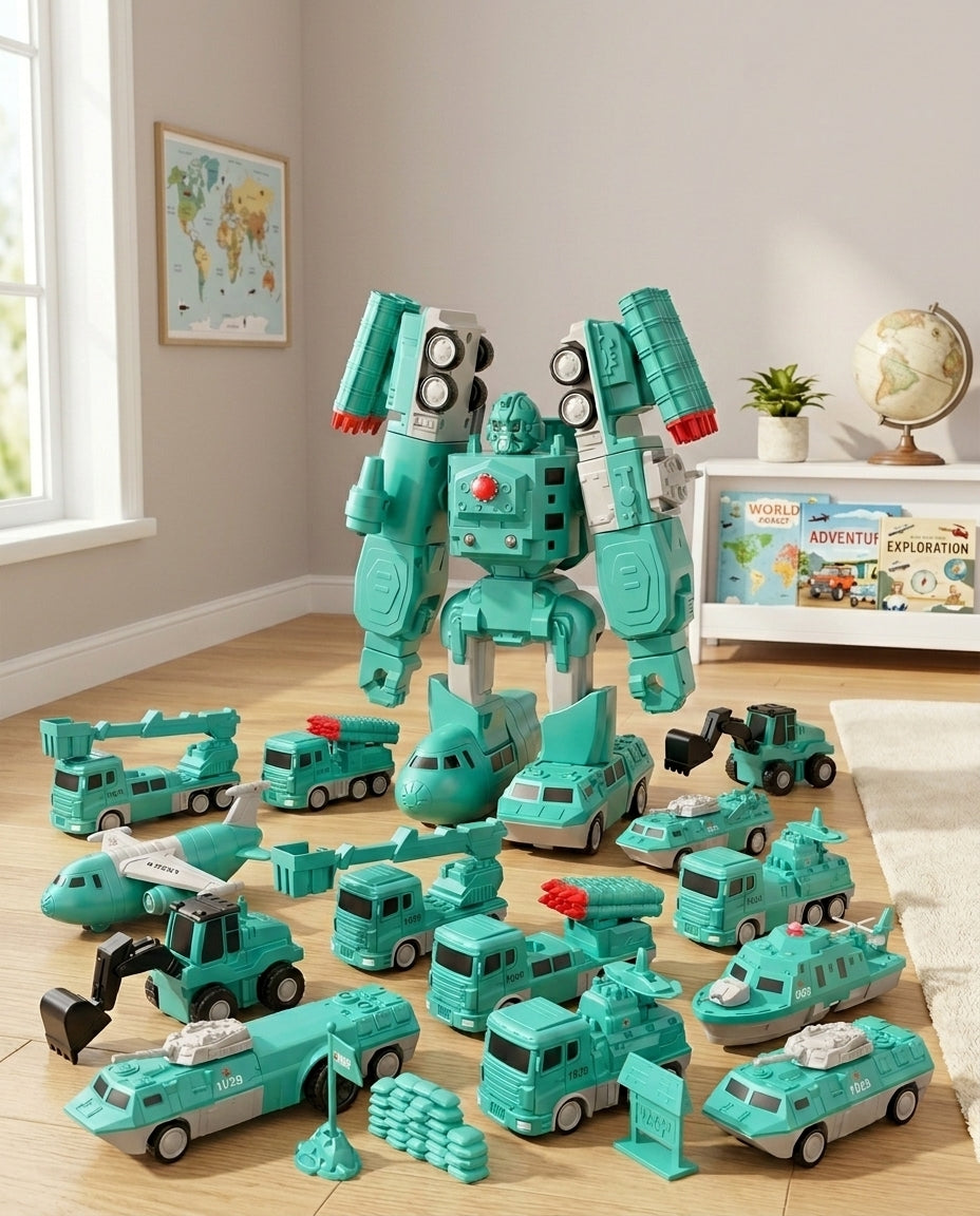 The Mighty Builder Squad | 7-in-1 magneettinen muuntautuva rakennusajoneuvojoukkue