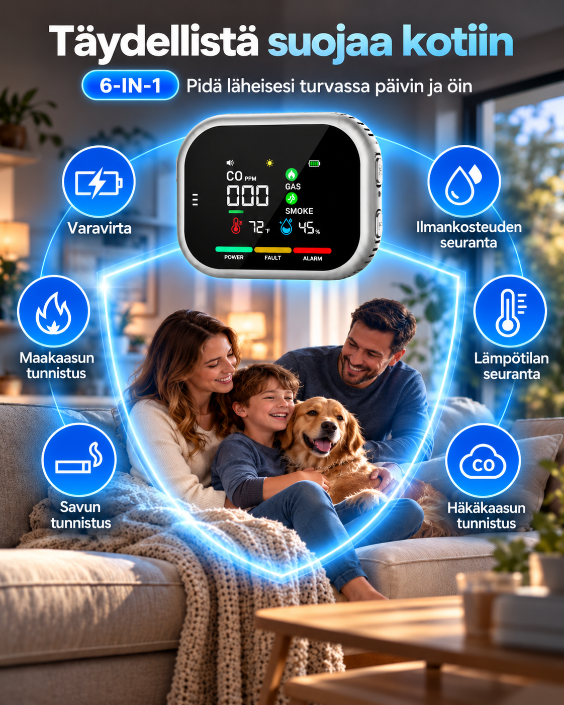 Hearthwise 5-in-1 -turvallisuus- ja ilmanlaatumittari kotiin