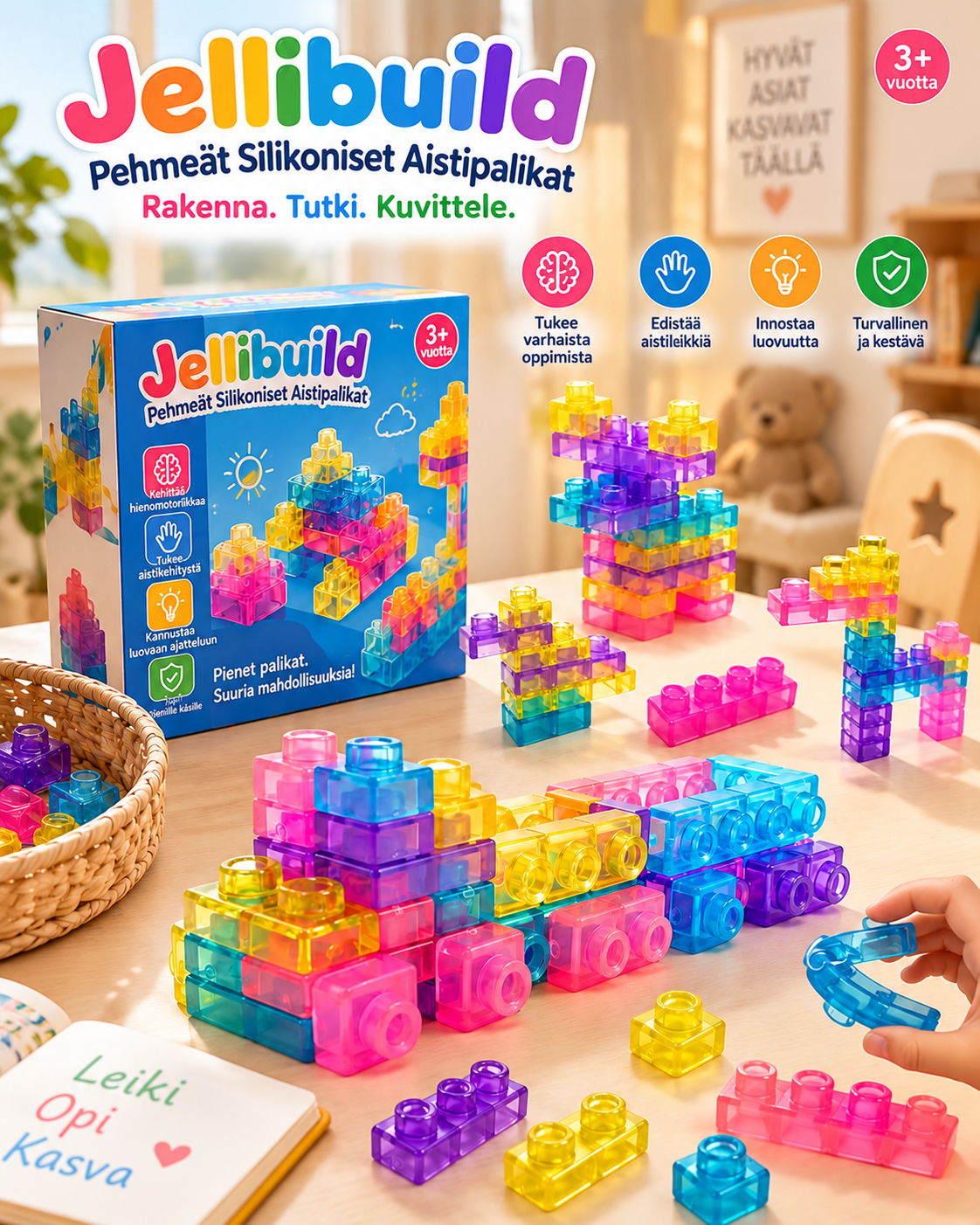 Jellibuild Pehmeät Silikoniset Aistipalikat