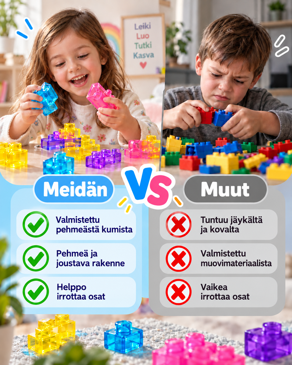 Jellibuild Pehmeät Silikoniset Aistipalikat