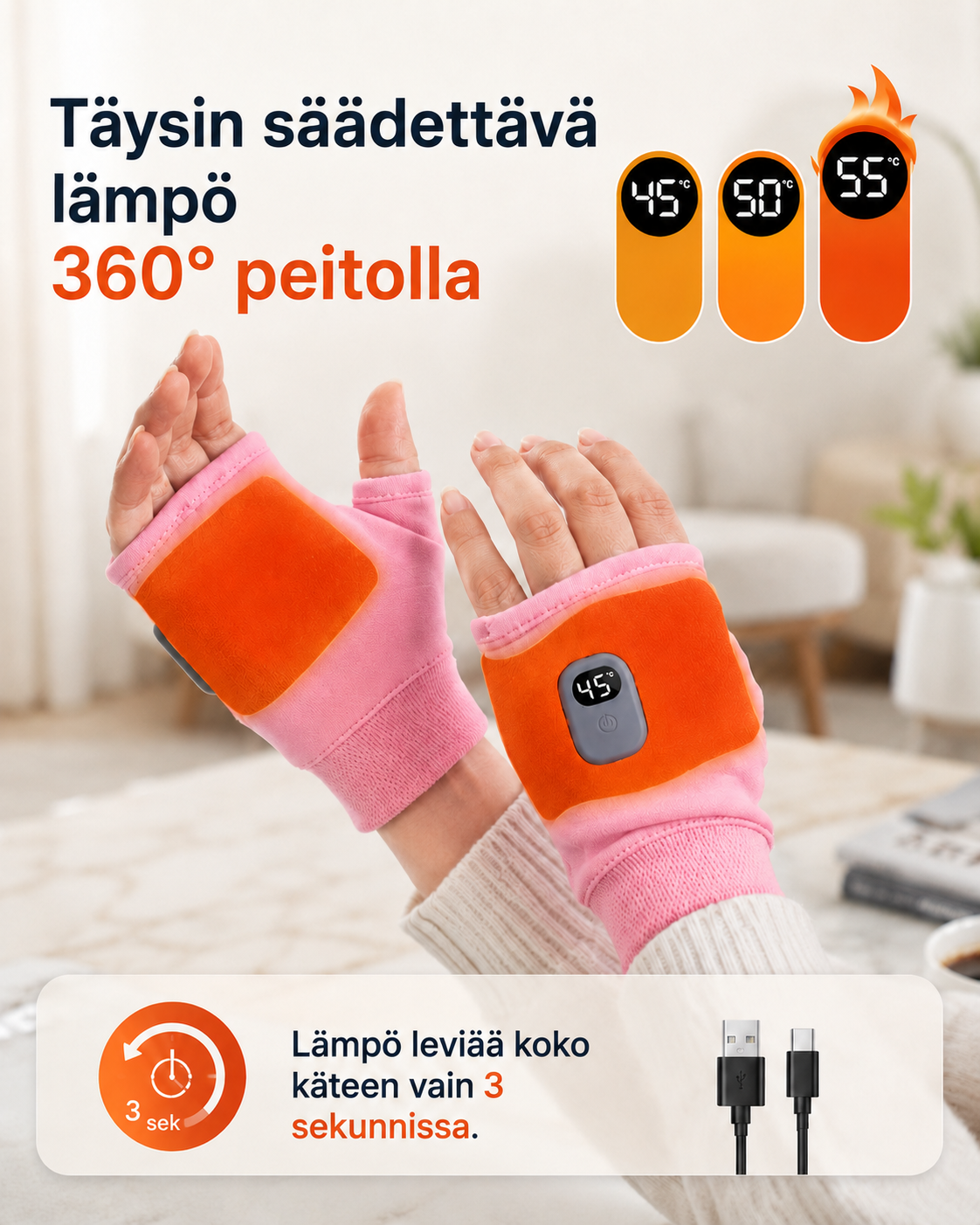 WarmFlex Lämmitettävät Sormettomat Käsineet