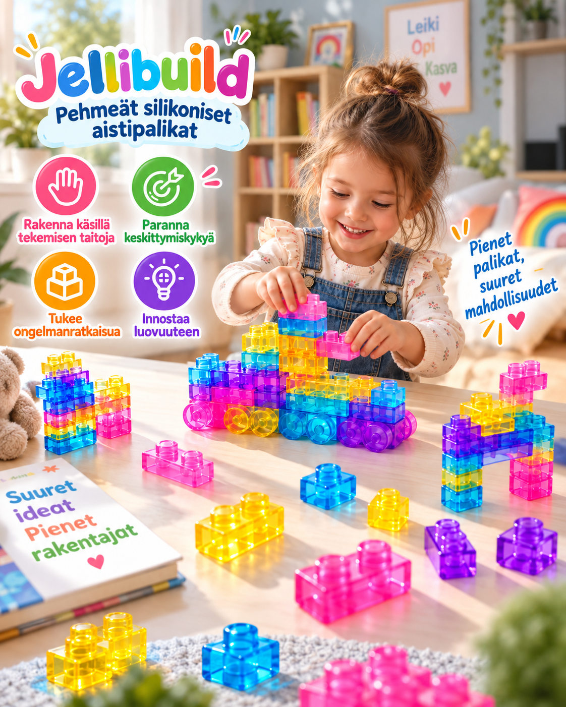 Jellibuild Pehmeät Silikoniset Aistipalikat