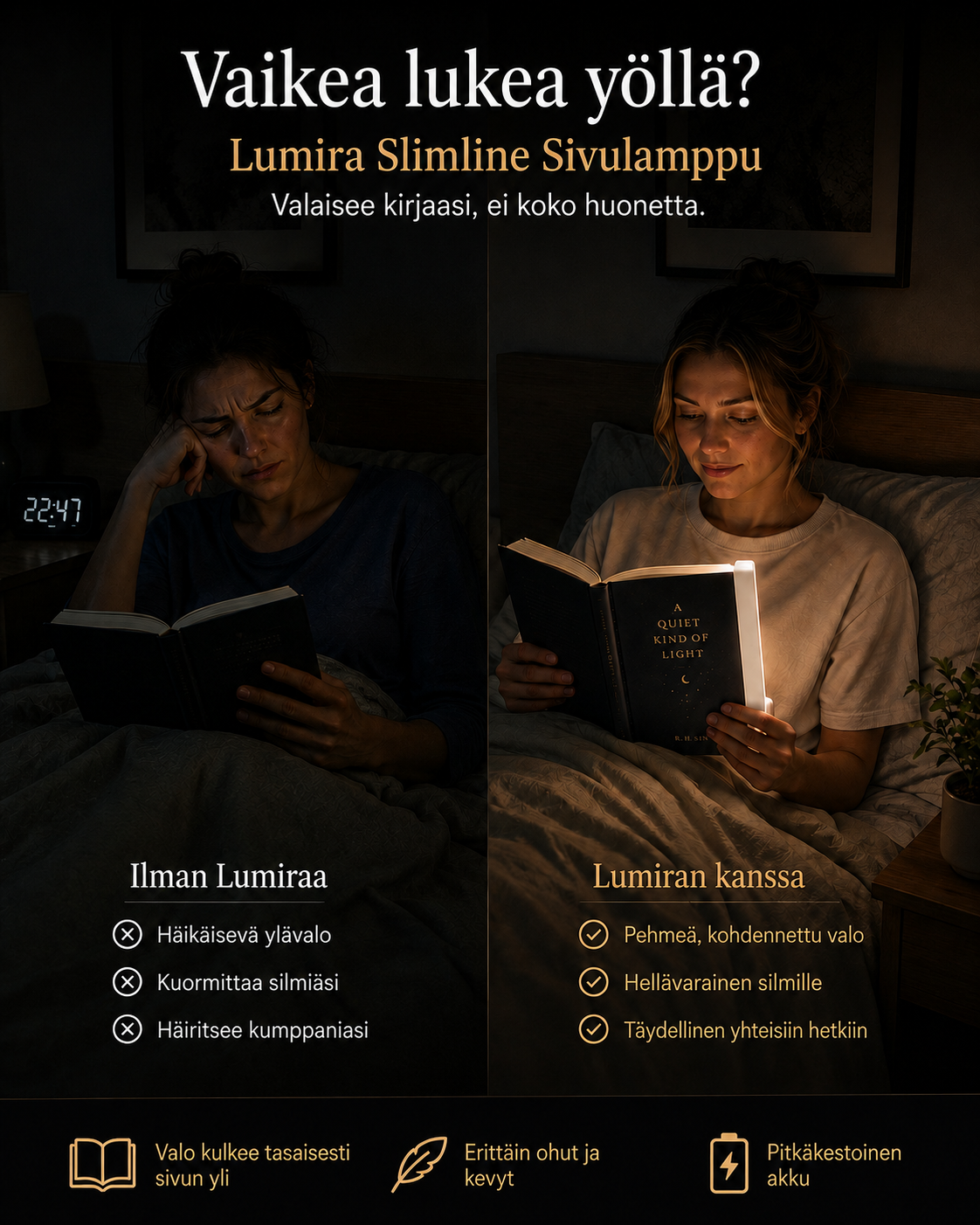 Lumira Slimline Page Light – Ultraohut Lukuvalo Pimeään Huoneeseen