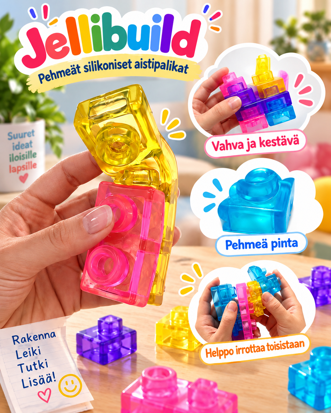 Jellibuild Pehmeät Silikoniset Aistipalikat