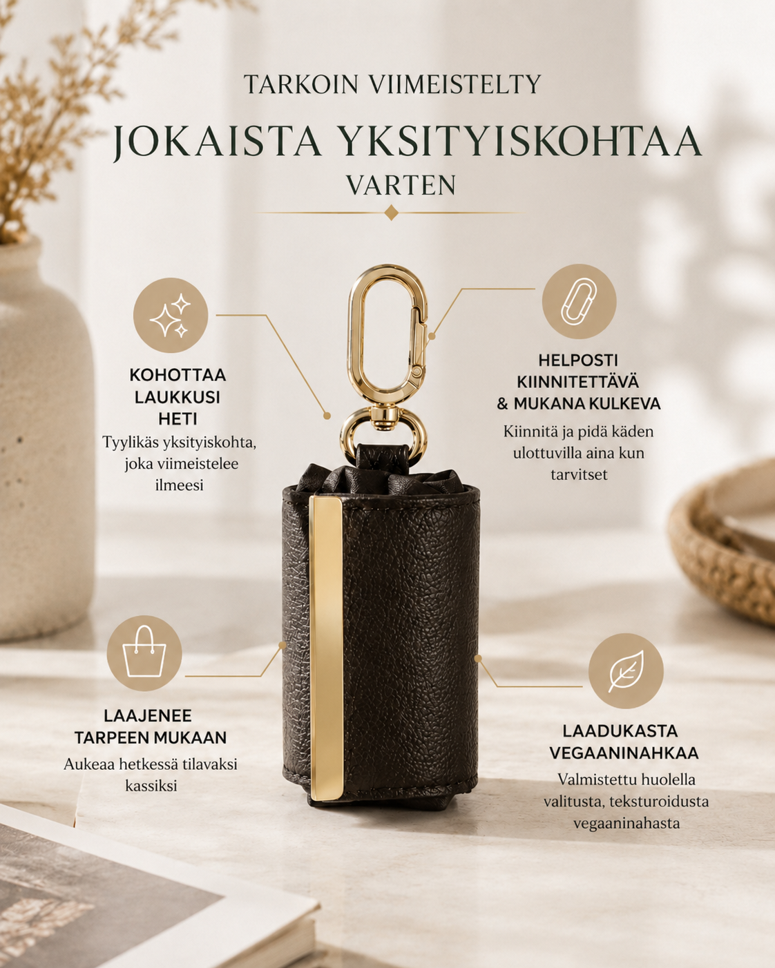 Chelsea Fold -laukku ja charm-koriste