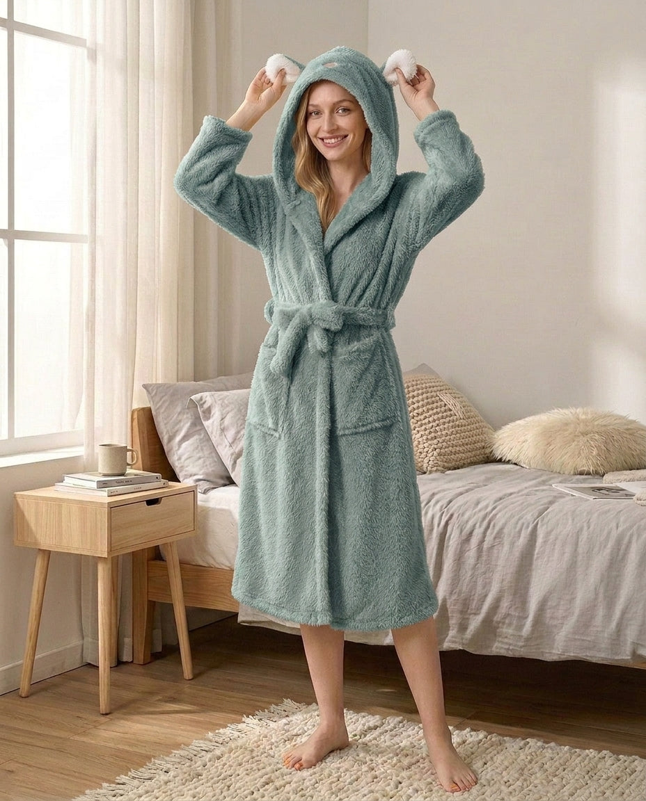 Huppubaderobi – pehmeä kanikorva-design