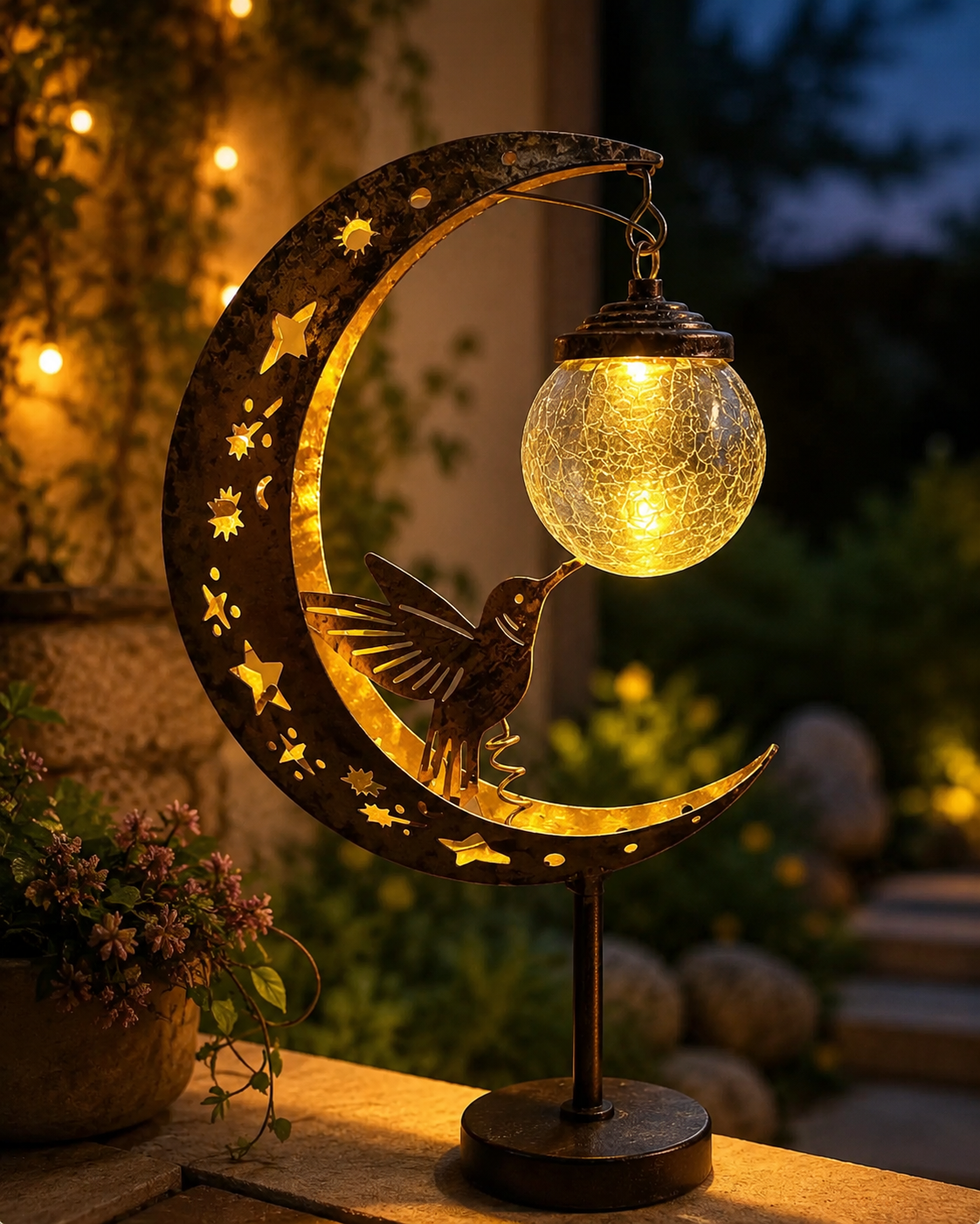 Moonlit Perch Solar Garden Stake