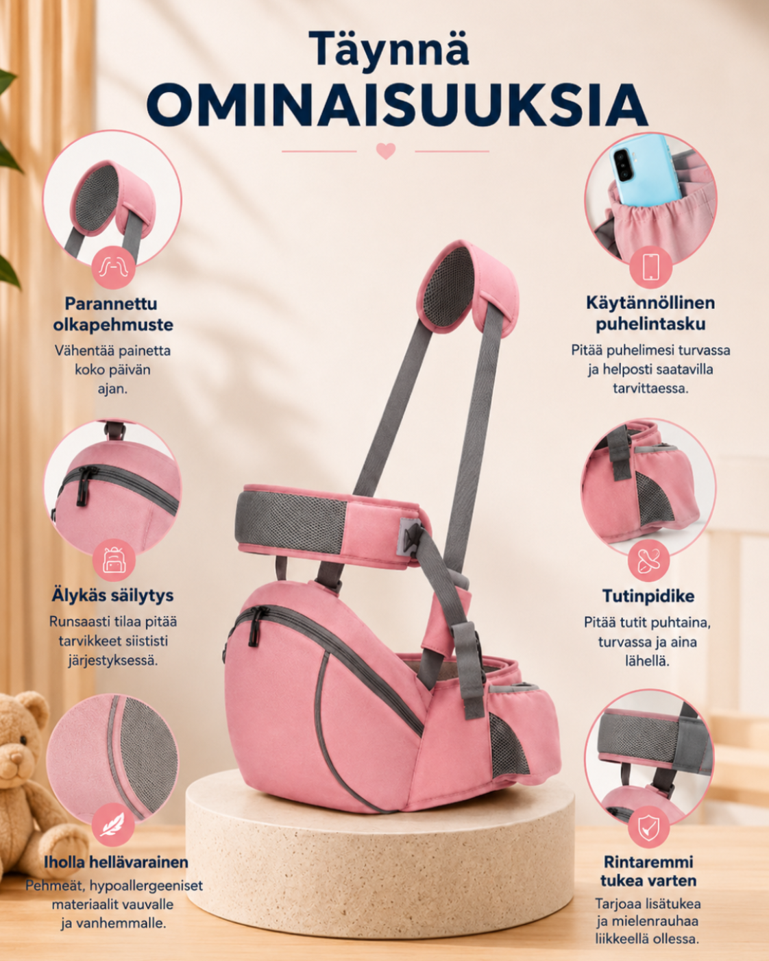 CloseNest – ergonominen lonkkaistuinkantoreppu