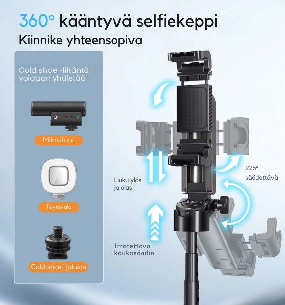 UniStiq™ |  Kannettava monitoiminen selfiekeppi
