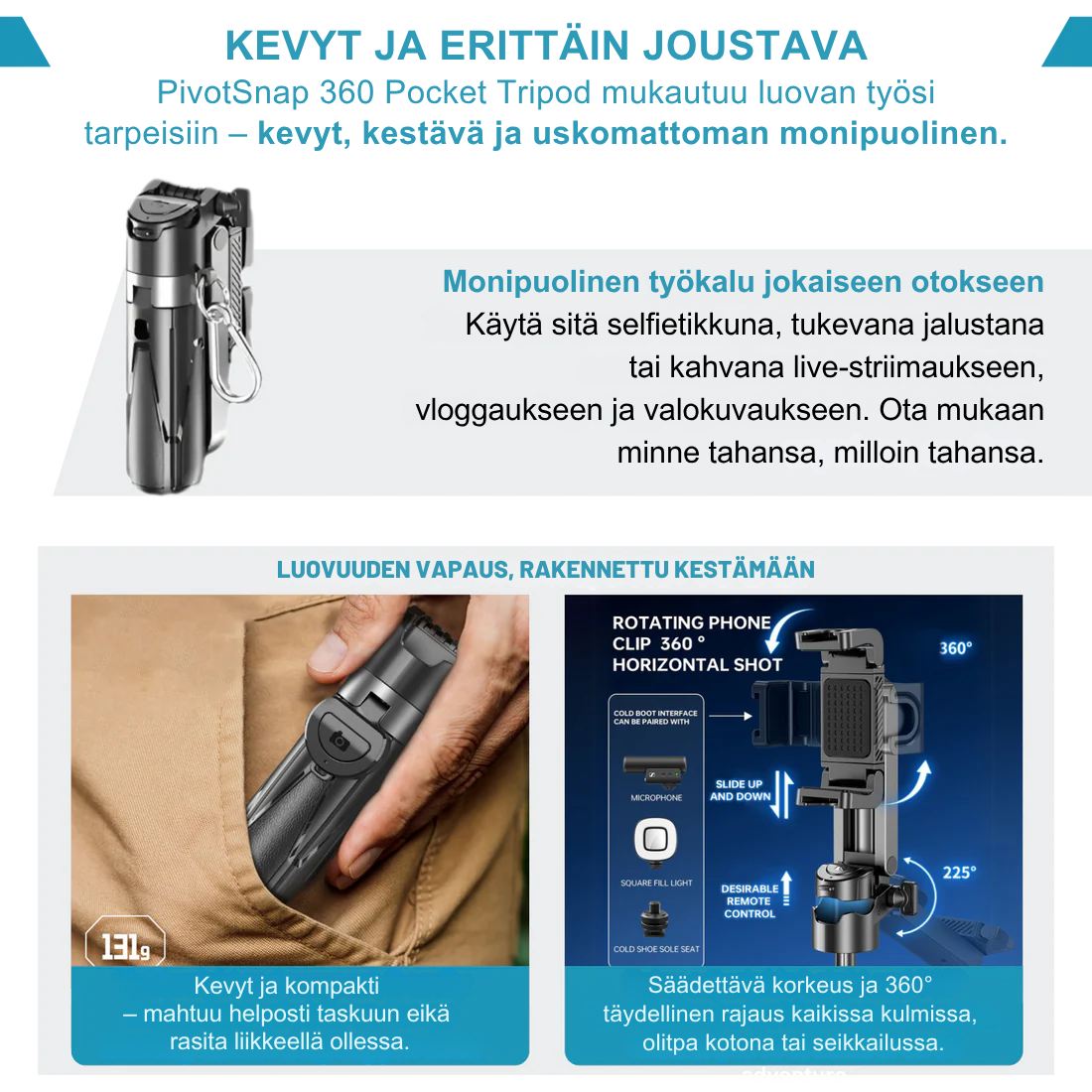 PivotSnap 360 Taskukolmijalka