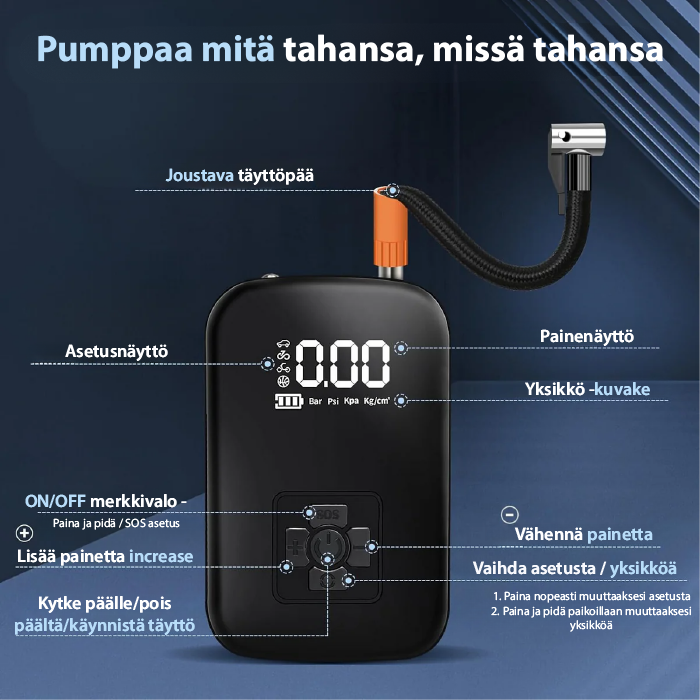 Sähköinen ilmapumppu - Täytä mitä tahansa, missä tahansa!