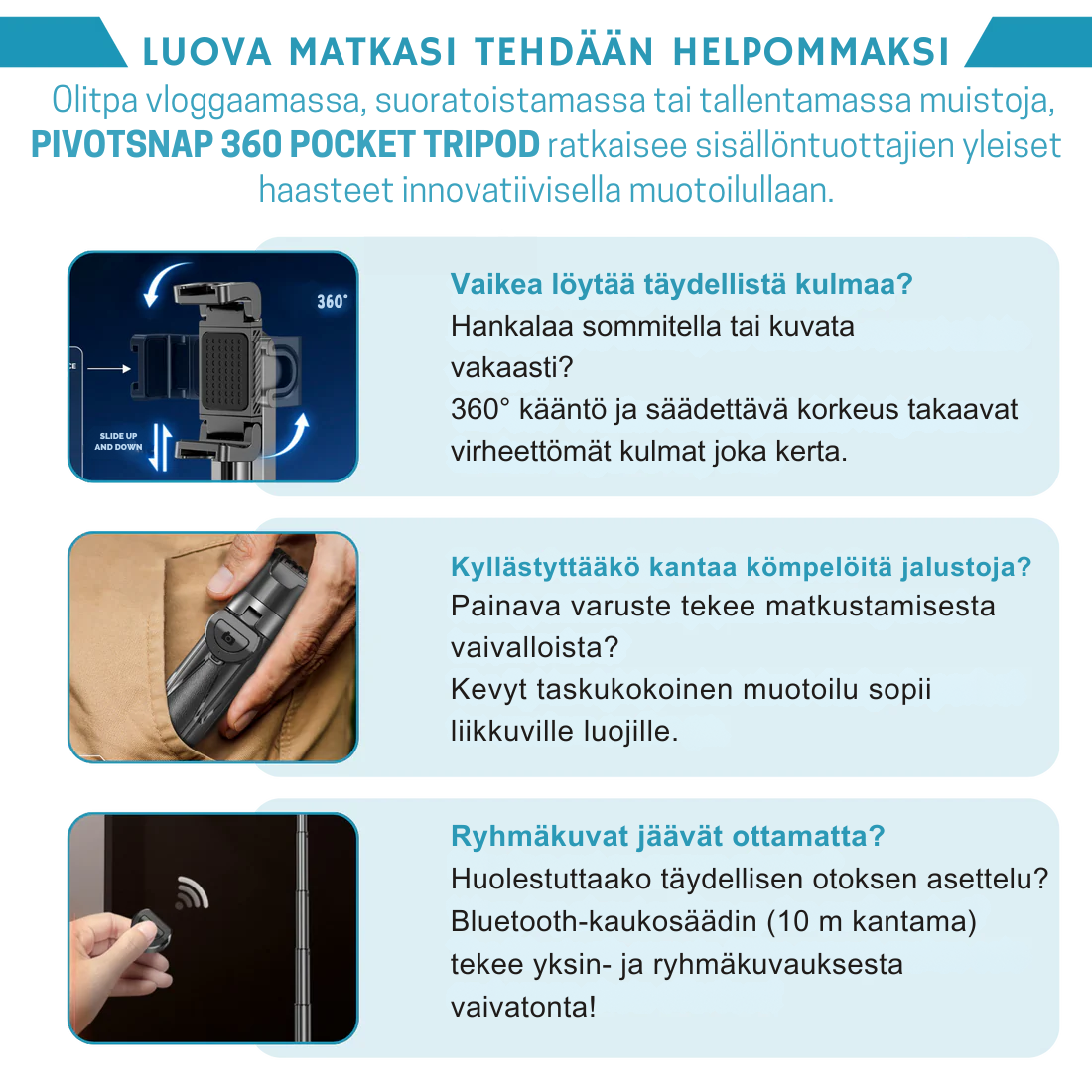 PivotSnap 360 Taskukolmijalka