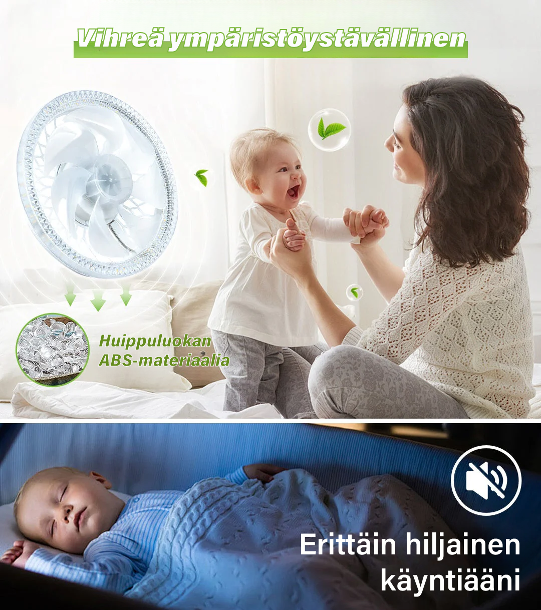 #2-in-1 Hiljainen Säädettävä Tuuletinvalaisin Kauko-ohjauksella
