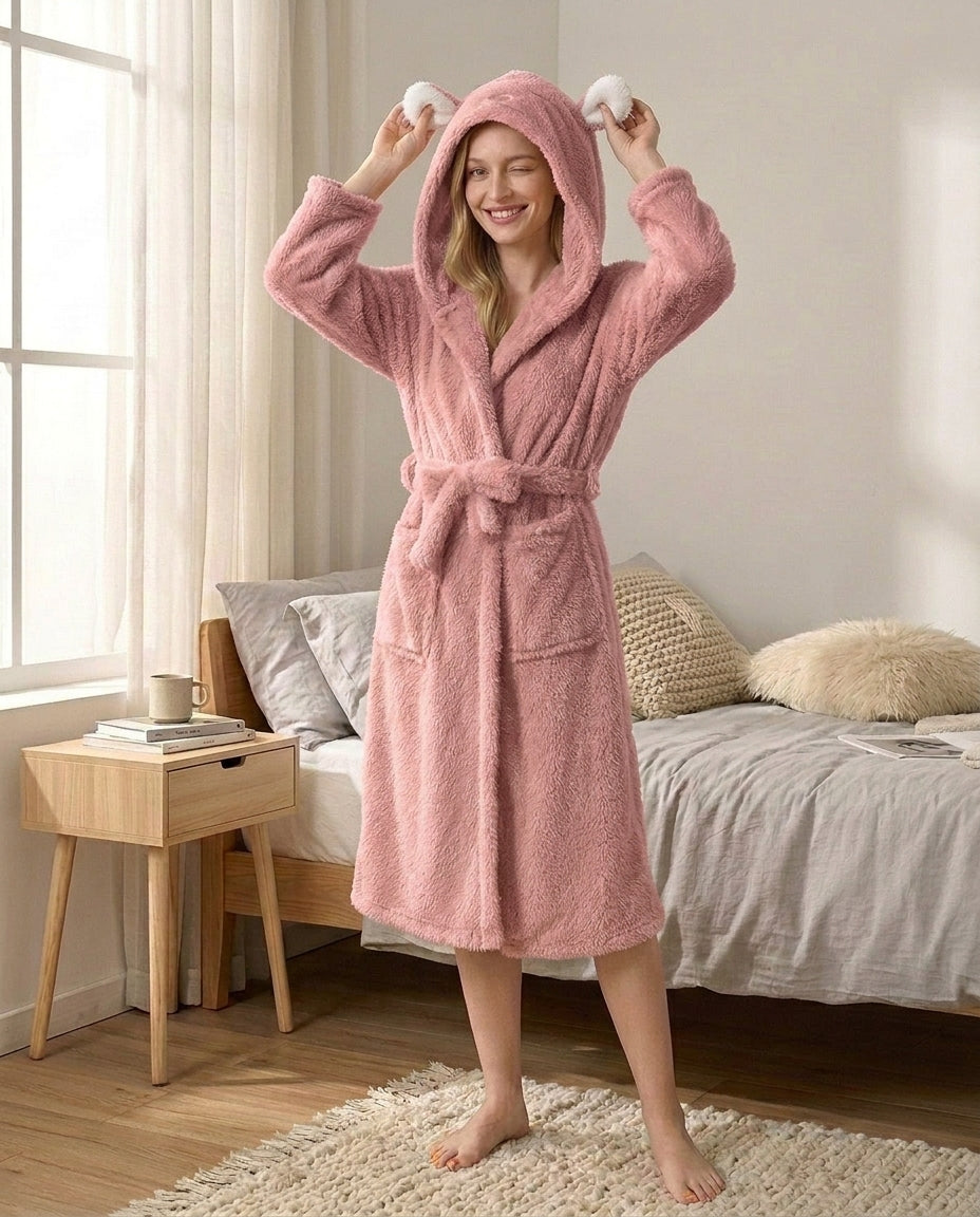 Huppubaderobi – pehmeä kanikorva-design