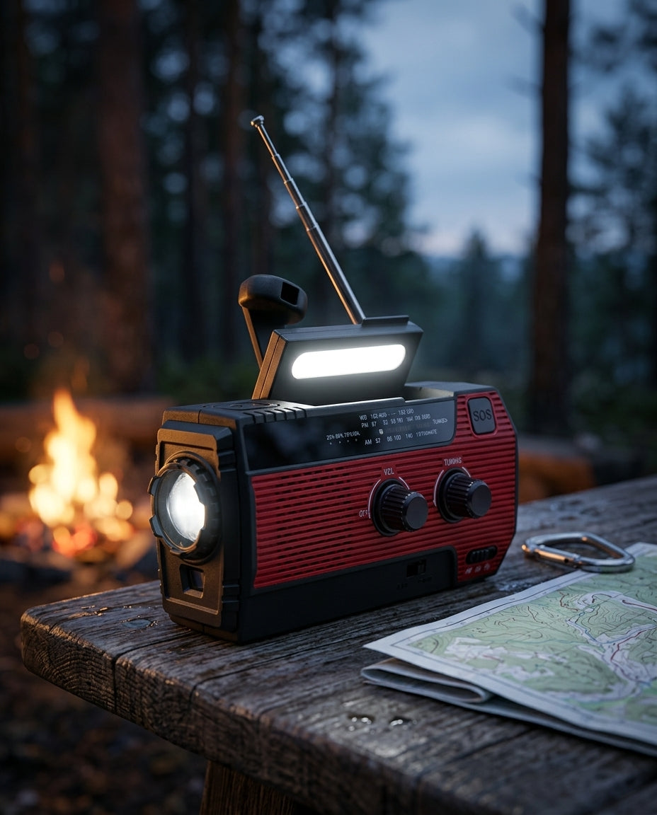 Aurinkovoimalla toimiva hätäradio | 5 virtalähdettä
