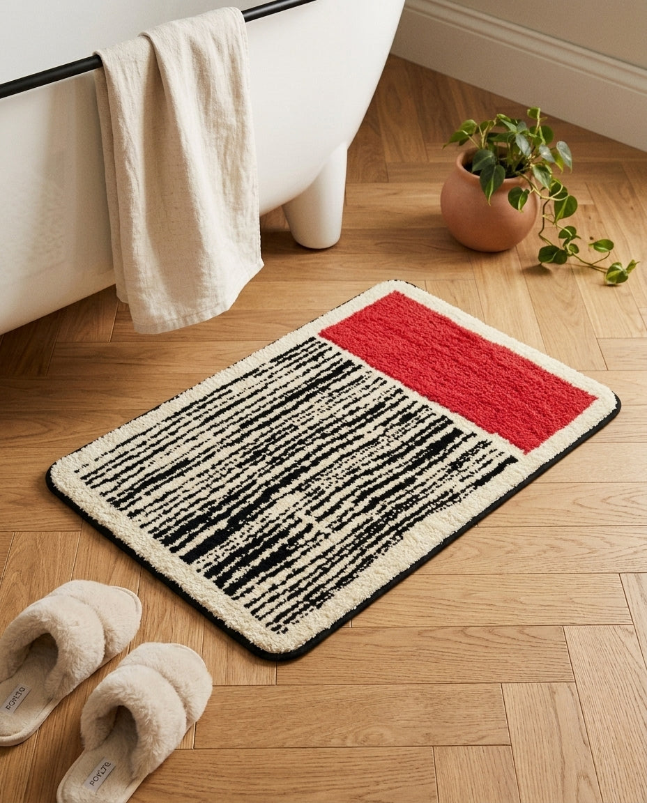 Käsintehdyt abstrakti kylpyhuonematto – pehmeä ja liukumaton