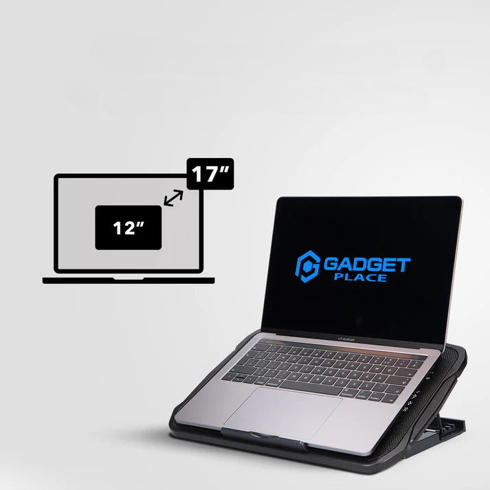 Gadgetplace Kannettavan jäähdytinalusta – 6 Tehokasta Tuuletinta, 2400 RPM, Säädettävä Jalusta, USB-virtalähde