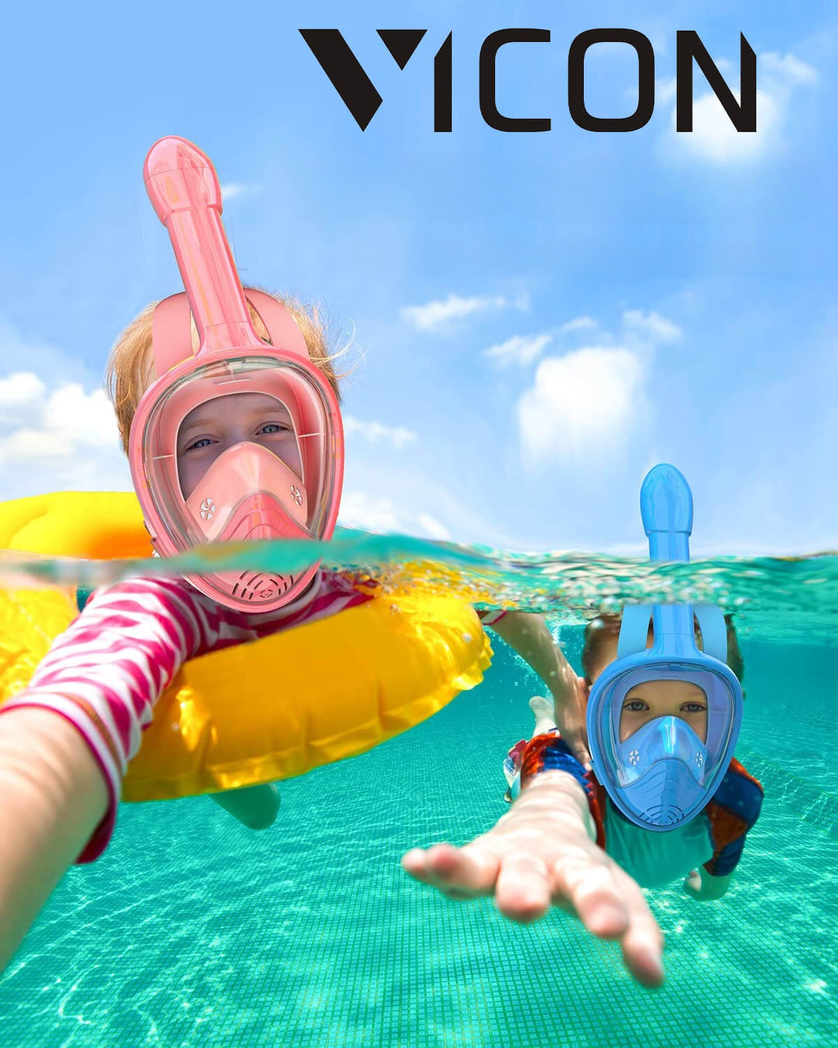Vicon kokokasvosnorkkeli lapsille – 180° panoraamanäkymä, huurtumaton, vuotamaton, helppo hengittää