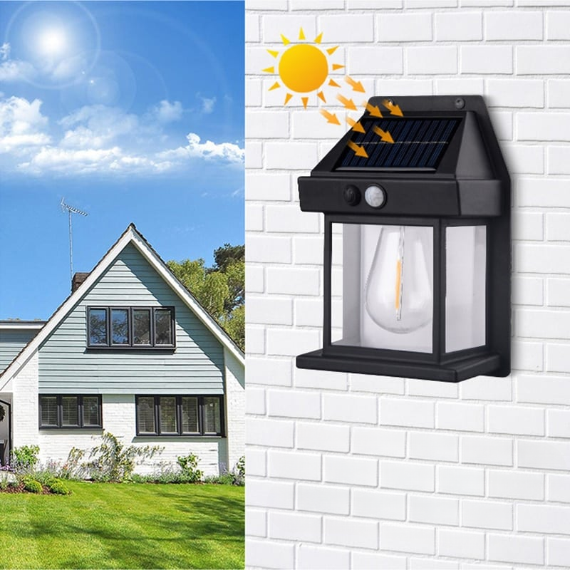 Aurinkokäyttöinen Seinävalo Liiketunnistimella – Energiansäästö, Vedenkestävä, Erittäin Kirkas Ulkovalaistus (Valkoinen/Musta)