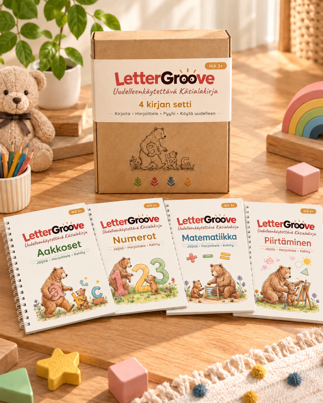 LetterGroove – uudelleenkäytettävä käsialan harjoitussetti