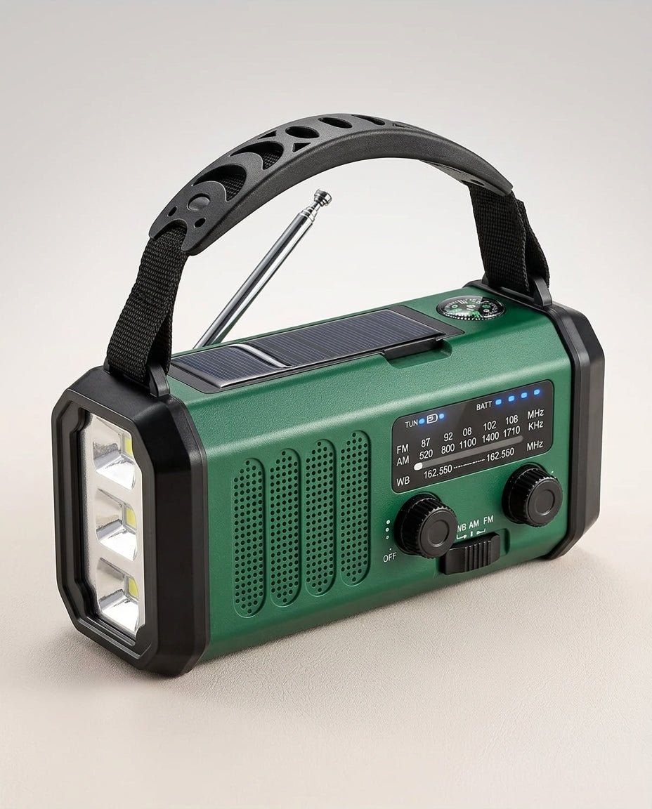 Hätäradio käsikammella | 10000mAh aurinkokenno taskulamppu