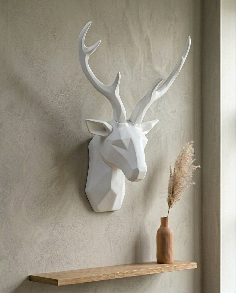3D-geometrinen hirvenpää seinäkoriste | Tyylikäs seinätaide