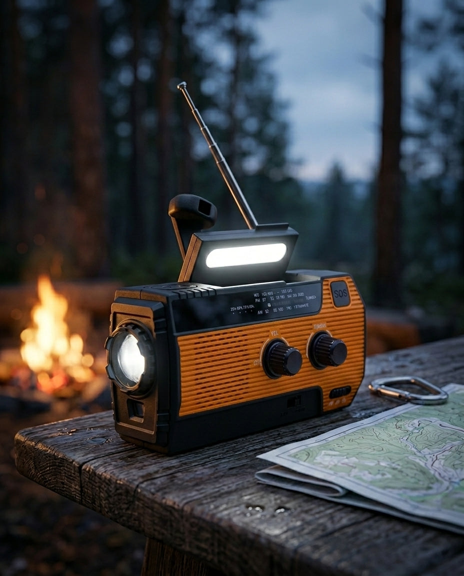 Aurinkovoimalla toimiva hätäradio | 5 virtalähdettä