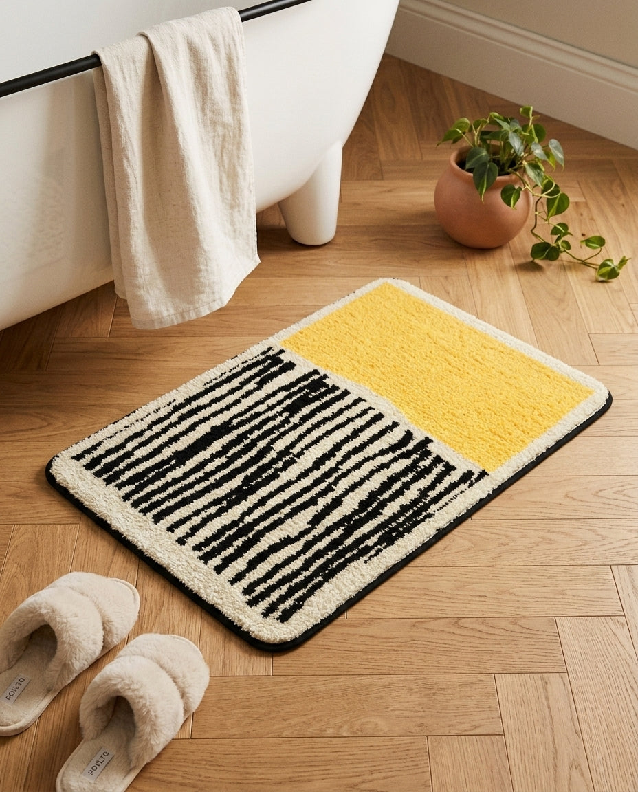 Käsintehdyt abstrakti kylpyhuonematto – pehmeä ja liukumaton