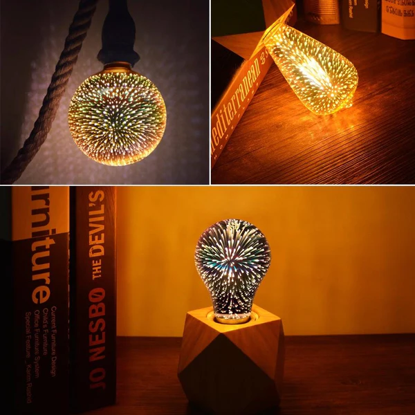 3D LED Koristeellinen Lamppu – Hopeapinnoitettu Lasi, E27, 6.3 Tuumaa