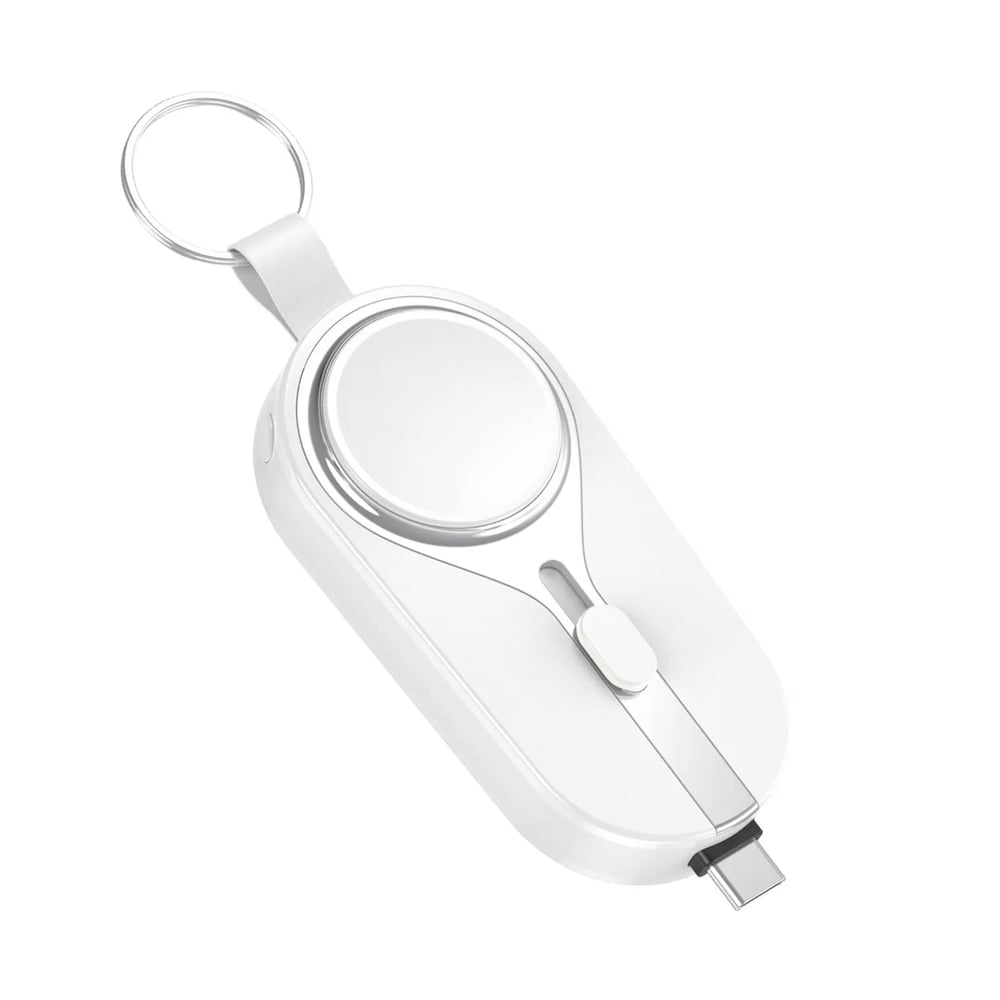 KeyPact Duo 2-in-1 Mini Powerbank kellolaturilla – 2000mAh, Type-C & Lightning, Kestävä karabiinilla