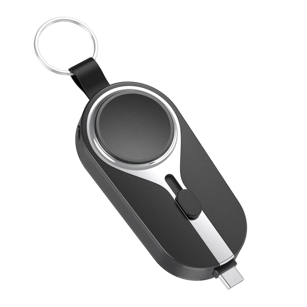 KeyPact Duo 2-in-1 Mini Powerbank kellolaturilla – 2000mAh, Type-C & Lightning, Kestävä karabiinilla