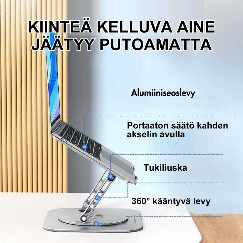 Ergonominen 360° Kääntyvä Tietokonealusta – Säädettävä ja Jäähdyttävä Läppärijalusta